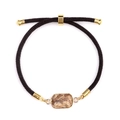 Bohemian dark brown braided rope bracelet featuring a rectangular natural landscape stone - Jasper