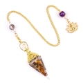 Tiger eye crystal resin hexagonal pendulum pendant with golden chain and lotus charm - Tiger's Eye