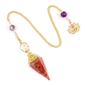 Resin hexagonal pendulum with red jasper stones and golden Buddha lotus charm - Red Jasper