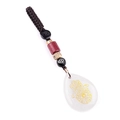 Hamsa Hand teardrop pendant keychain with tiger eye and dark brown braided cord beads - White Crystal