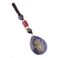 Lapis lazuli teardrop keychain with golden Hamsa Hand carving and beaded woven rope - Lapis Lazuli