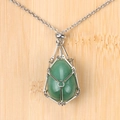 Geometric cage pendant necklace with green teardrop crystal and silver chain - Green Aventurine Egg