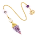 Purple amethyst crystal stone pendant in golden resin hexagon pendulum with lotus charm - Amethyst