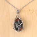 Natural bloodstone teardrop pendant in silver metal cage on stainless steel chain - African Bloodstone Egg