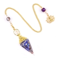 Lapis lazuli resin orgonite pendulum with gold copper coil and lotus charm - Lapis Lazuli