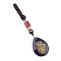 Hamsa Hand blue goldstone teardrop pendant with handmade brown woven rope and beads - Blue Sand Stone (Synthetic)