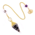 Natural obsidian stone hexagonal pendulum with gold chain and lotus Buddha charm - Snowflake Obsidian