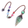 Green crystal resin hexagonal pendulum with copper coil and seven chakra stone beads - Green Aventurine (Antique Bronze)