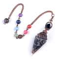 7 Chakra stone chain with snowflake obsidian resin hexagonal pyramid pendulum - Snowflake Obsidian (Bronze)