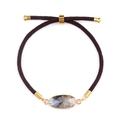 Bracelet ajustable en cordon tressé marron avec pierre labradorite ovale dorée - Labradorite
