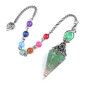 Orgone crystal pendulum with green stone, resin cone and seven chakra bead chain - Multicolor Bead Chain Style / Green Aventurine (Antique Silver)