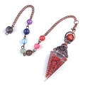 Hexagonal resin pendulum with red stones and 7 chakra beads on a bronze chain - Red Jasper (Antique Bronze)