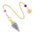 Orgone resin energy pendulum with blue crystals, copper coil, and gold Buddha charm - Aquamarine