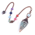 Hexagonal resin pendulum with blue crushed stones and seven chakra beads on a bronze chain - Aquamarine (Bronze)