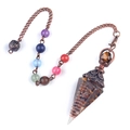 Pendolo esagonale occhio di tigre con 7 perle chakra su catena color bronzo - Occhio di Tigre (Bronzo Antico)