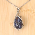 Blue teardrop crystal stone necklace with silver cage pendant and chain - Sodalite Egg