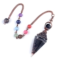 Pendolo esagonale in pietra con sette perle chakra su catena in bronzo antico - Ossidiana (Bronzo Antico)