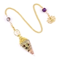 Chakra resin pendulum pendant with natural crushed stones, copper wire, and lotus charm - Prehnite
