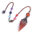 Pendolo esagonale in resina con pietre rosse e sette perle chakra su catena bronzo - Agata Rossa (Bronzo Antico)