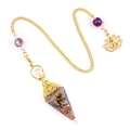 Orgonite energy pendant with colorful natural stones and golden lotus charm - Tourmaline