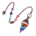 Pendolo a cono esagonale in resina con scaglie di pietre naturali e perle dei chakra - 7 Pietre Chakra (Bronzo Antico)