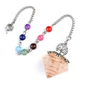 Pink crystal energy pendulum with tree of life charm and seven colorful chakra beads - Rose Quartz + Chakra Chain