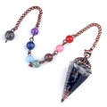Obsidian resin hexagonal pendulum with chakra crystal beads and antique bronze chain - Obsidian (Flower Head) + Seven Color Chain