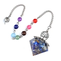 Lapis lazuli resin pendulum with Tree of Life charm and seven chakra beads - Lapis Lazuli + Chakra Chain