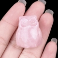 Mini hand-carved pink quartz owl figurine with smooth polished gemstone finish - Rose Quartz