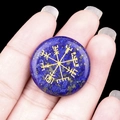 Lapis Lazuli crystal stone featuring a golden engraved Viking Vegvisir compass symbol - Lapis Lazuli