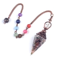 Pendolo esagonale in resina e pietre con perle chakra su catena color bronzo - Tormalina (Bronzo)