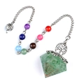 Green crystal resin dowsing pendulum with Tree of Life and seven chakra beads - Green Aventurine + Chakra Chain
