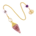 Rose quartz hexagonal pendulum with gold chain and lotus Buddha charm for healing - Strawberry Quartz