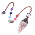 Pendolo esagonale in resina e gemme con sette perle chakra su catena color bronzo - Opale Sintetico (Bronzo)