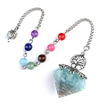 Pendule orgonite avec pierres d'aigue-marine et perles des sept chakras avec arbre de vie - Aigue-marine + Chaîne Chakra