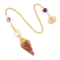Golden resin hex cone pendulum with crystal chips and lotus buddha charm jewelry - Gold Sand Stone (Synthetic)