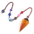 Chakra healing crystal pendulum with orange resin cone and seven colorful beads - Artificial Citrine (Flower Head) + Seven Color Chain