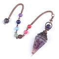 Pendolo in ametista con filo di rame e catena con perle dei sette chakra per Reiki - Ametista (Bronzo Antico)