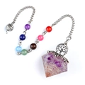 Pendule en résine améthyste avec charme arbre de vie et perles de sept chakras colorées - Améthyste + Chaîne Chakra