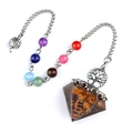 Pendentif pendule en œil de tigre avec perles chakra et breloque arbre de vie - Œil de Tigre + Chaîne Chakra