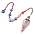 Chakra resin pendulum pendant with colorful stone beads and bronze spiral wire - Synthetic Opal (Flower Head) + Seven Color Chain