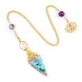 Spiritual pendulum with turquoise crushed stones and golden lotus pendant detail - Blue Turquoise (Synthetic)