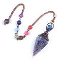Pendolo in resina lapislazzuli con sette perle chakra e filo di rame avvolto su catena - Lapislazzuli (Bronzo Antico)