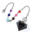 Pendule en obsidienne noire avec pierres de chakra et pendentif arbre de vie - Obsidienne + Chaîne Chakra