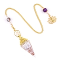 Orgone crystal pendulum with white stones, copper coil and golden buddha charm - Opal (Synthetic)