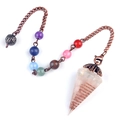 7 Chakra Orgone healing pendulum with natural stone beads and copper wire resin cone - Rose Quartz (Flower Head) + Seven Color Chain