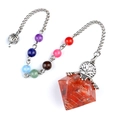 Pendule en résine de cristal rouge avec Arbre de Vie et chaîne à sept chakras - Agate Rouge + Chaîne Chakra