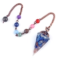 Lapis lazuli resin hexagonal pendulum with copper coil and seven chakra colored stone beads - Lapis Lazuli (Flower Head) + Seven Color Chain