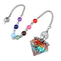 Pendentif pendule orgonite 7 Chakras Arbre de Vie avec cristaux et perles colorées - Pierre Sept Couleurs + Chaîne Chakra
