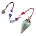 Natural crystal resin pendulum with chakra beads and green quartz hexagonal cone - Green Aventurine (Flower Head) + Seven Color Chain
